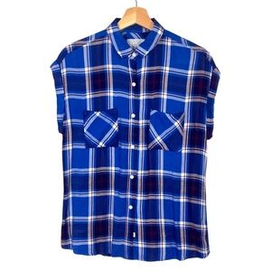 Rails Britt Santorini Royal Plaid‎ Cap Sleeve Shirt XS